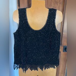 J Kara black beaded tank top sleeveless uneven hem evening wear size medium